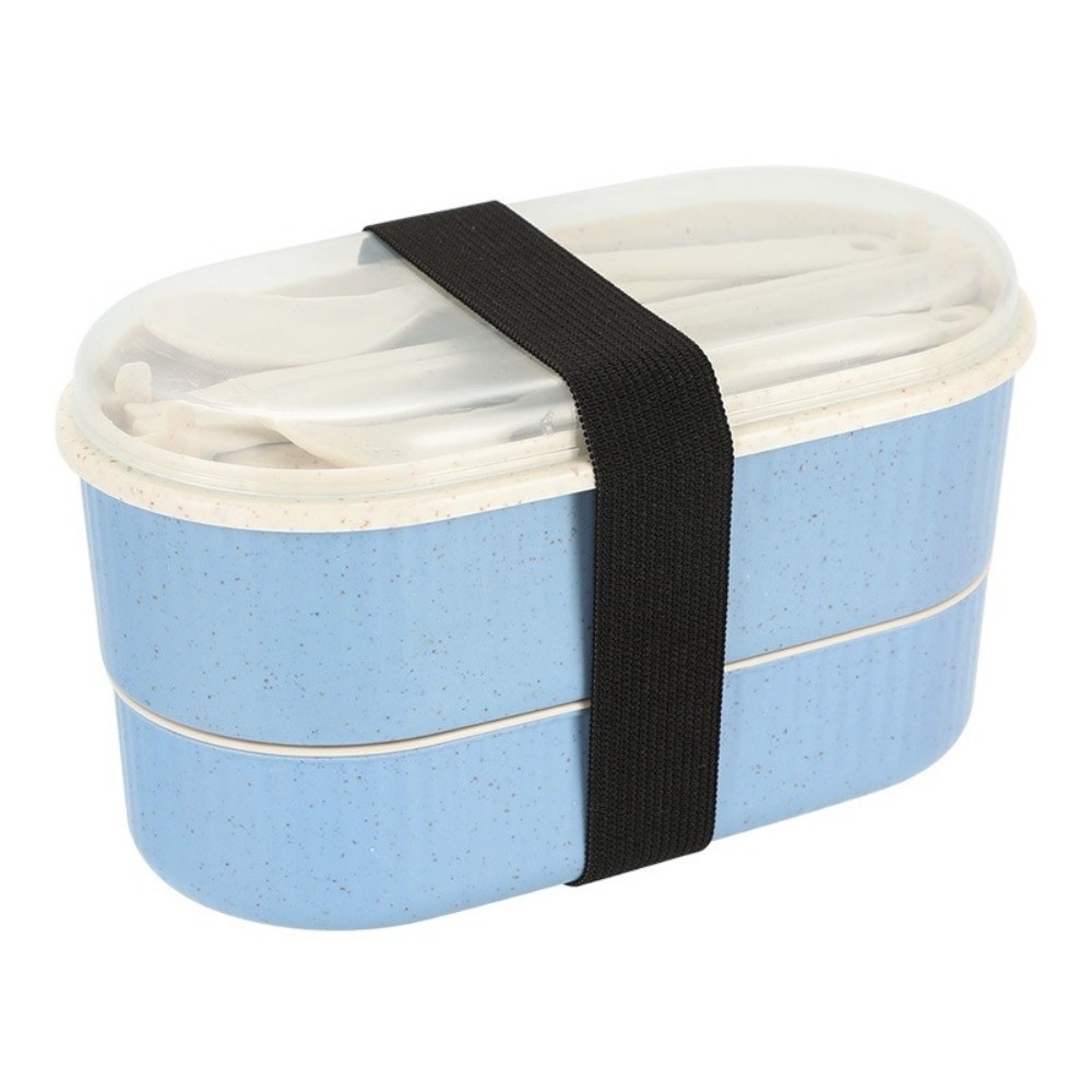 Food Storage Made Easy - กล่องอาหารกลางวันแบบพกพาสองชั้นความจุสูง ชุดภาชนะสำหรับอุ่นในไมโครเวฟ พร้อมส้อมและช้อน กล่องเก็บอาหารกันรั่ว