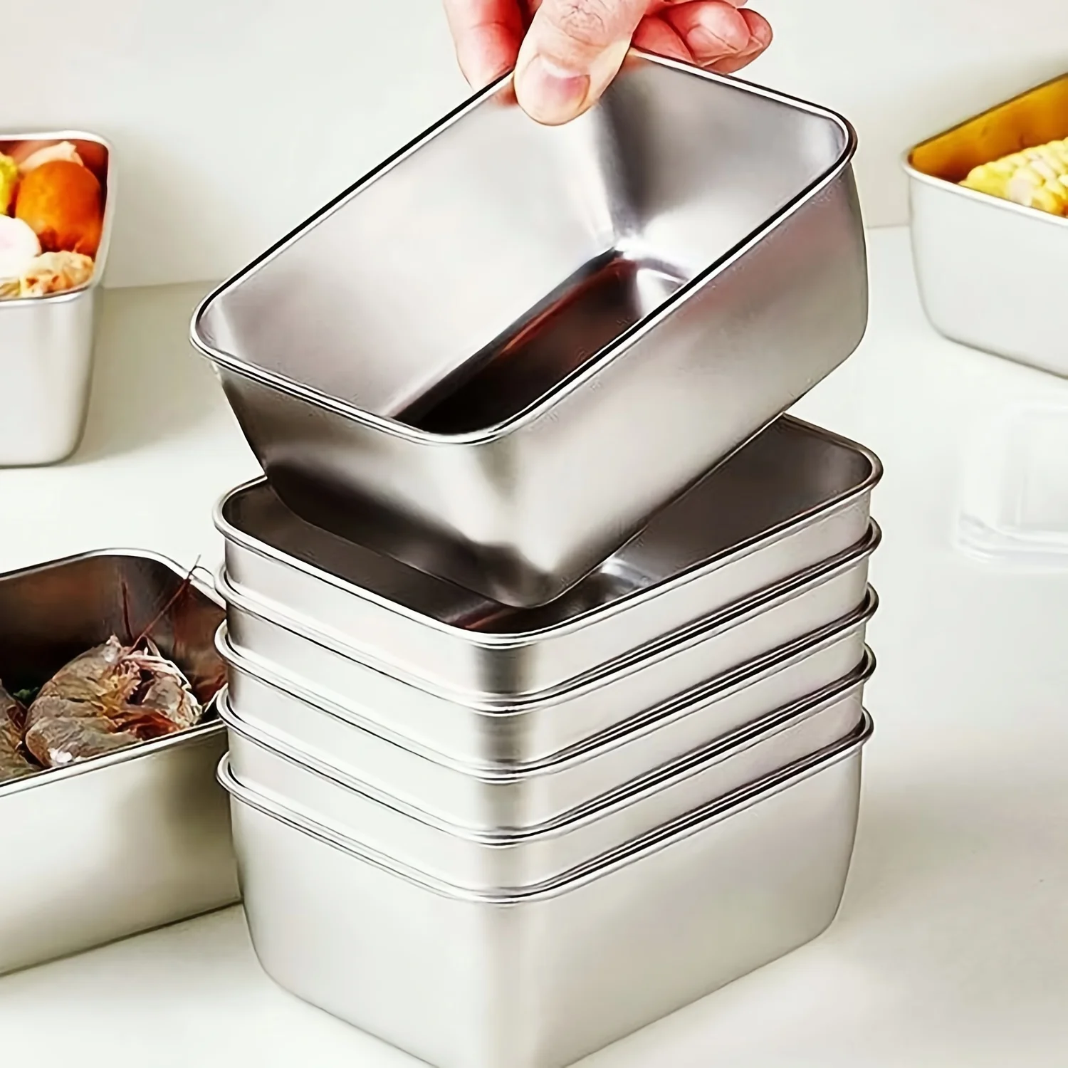 Food Storage Aluminum Containers - ชุดกล่องเก็บอาหารสแตนเลสพร้อมฝาปิด - ป้องกันการรั่วซึม ซ้อนกันได้ และนำกลับมาใช้ใหม่ได้ สำหรับการตั้งแคมป์