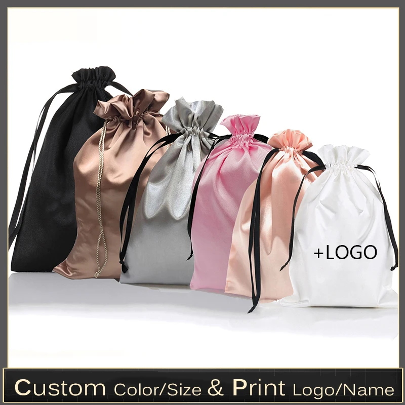 Food Storage Roll Bags - ถุงผ้าซาตินแบบกำหนดเอง 10 ชิ้น สำหรับใส่ผมต่อ ของใช้หรูหรา บรรจุภัณฑ์ผ้าไหม
