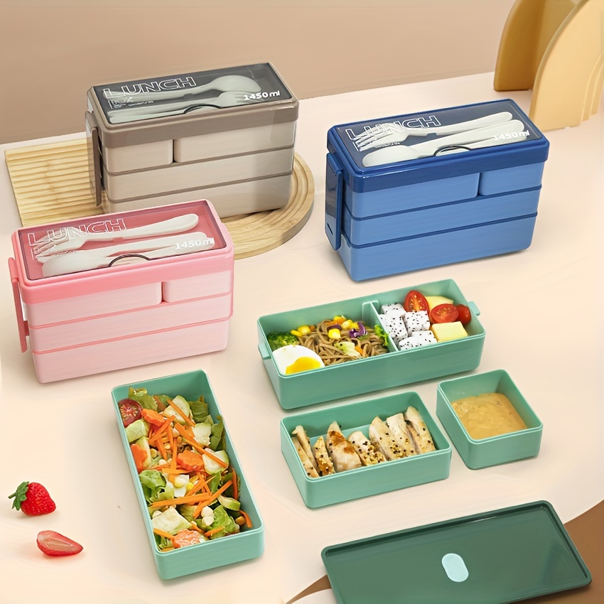 Food Storage Made Easy - 1450ML Bento กล่องอาหารกลางวันขนาดใหญ่ความจุ MULTI LAYER เก็บอาหารพร้อมช้อนส้อม