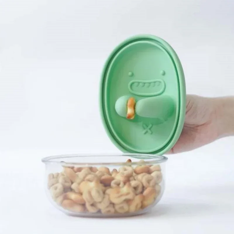 Food Storage Meals - กล่องใส่ขนมแบบแฮนด์ฟรี ไม่มีเศษตกค้าง กล่องเก็บขนม กล่องคุกกี้ลายการ์ตูน กล่องซิลิโคนเกรดอาหาร ปิดผนึกกันความชื้น