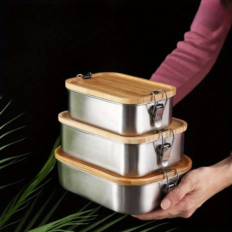 Food Storage Made Easy - กล่องอาหารกลางวันสแตนเลส 304 ใหม่ พร้อมฝาไม้ไผ่, กล่องถนอมอาหารสไตล์ญี่ปุ่น, กล่องอาหารกลางวัน,
