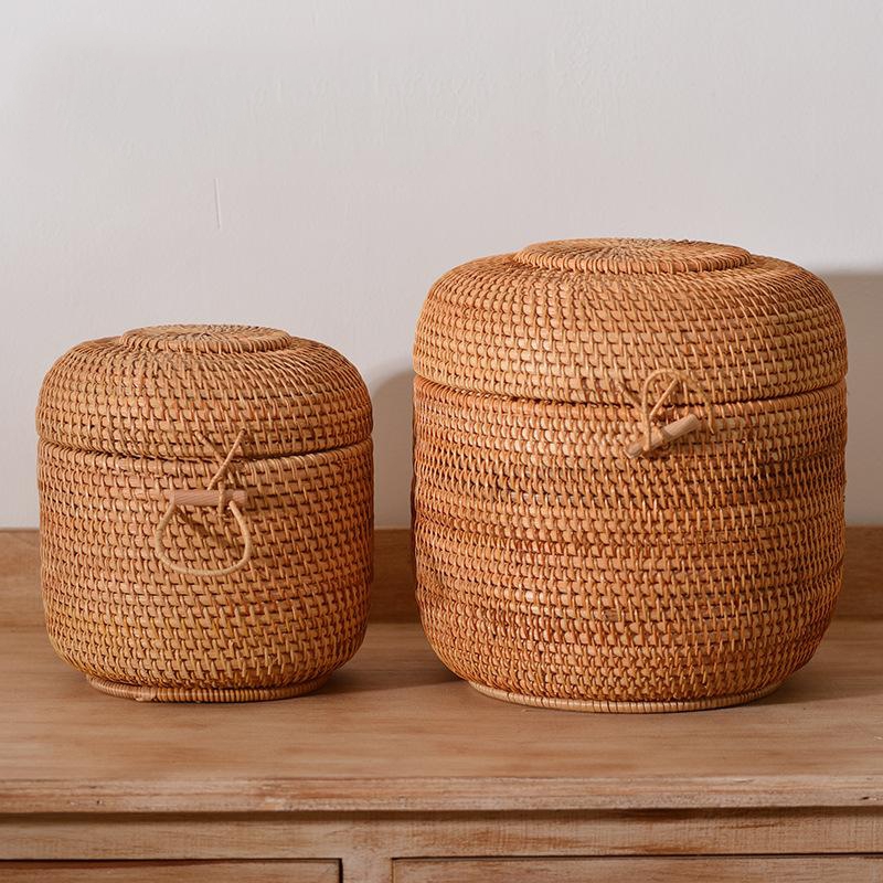 Food Storage Made Easy - กล่องเก็บชาหวายสานมือพร้อมฝาปิดถุงชา Puer แคดดี้กระป๋องใส่อาหารภาชนะบรรจุอาหารกังฟูทีเซ็ต