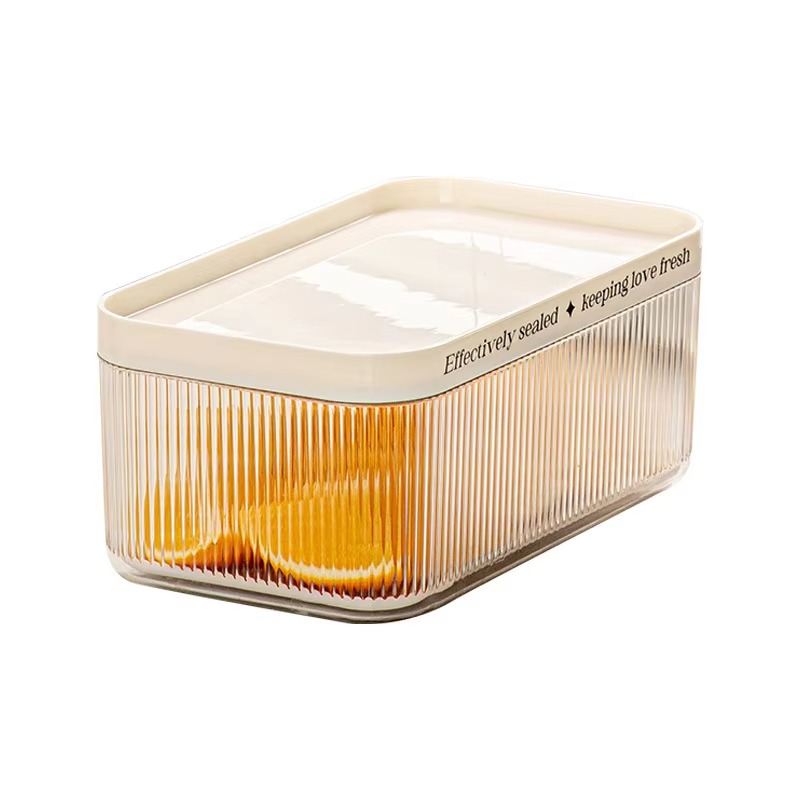 Food Storage No Plastic - กล่องจัดระเบียบตู้เย็นพลาสติก PET รูปทรงสี่เหลี่ยมผืนผ้าแบบซ้อนได้ พร้อมฝาปิดและถาดระบายน้ำแบบถอดได้ สำหรับเก็บอาหาร ผัก