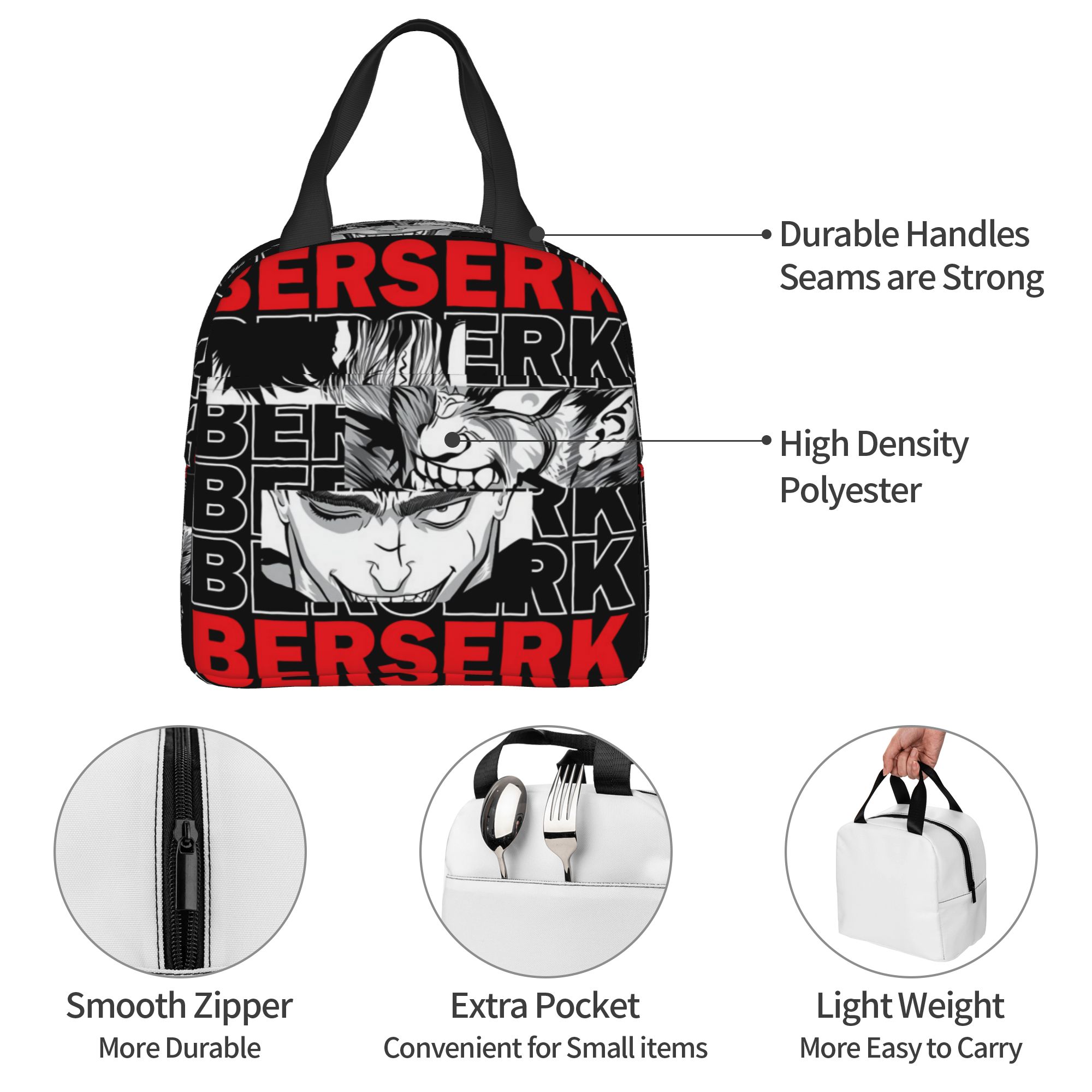 Food Storage Roll Bags - B-Berserks กระเป๋าใส่อาหารกลางวันแบบมีฉนวนกันความร้อน แบรนด์พิมพ์ลายวอร์ริเออร์ คอมมิค กล่องใส่อาหารกลางวันแบบพกพา กล่องเก็บอาหารสำหรับทำงานและโรงเรียน