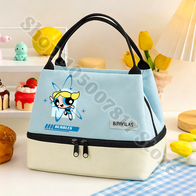Food Storage Roll Bags - กระเป๋าเก็บอาหารลายการ์ตูนพาวเวอร์พัฟเกิร์ลส์น่ารัก พร้อมซิป กระเป๋าเก็บความร้อน กระเป๋าใส่ของ กระเป๋าถือลำลอง ของขวัญ