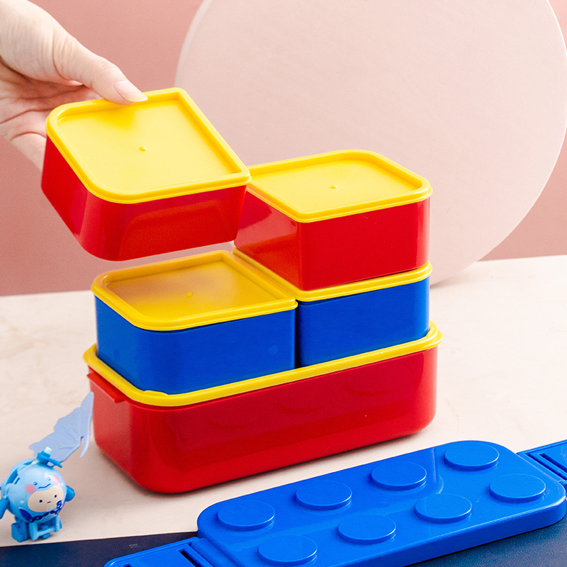 Food Storage Made Easy - กล่องอาหารกลางวัน PP เกรดอาหาร, 800ML + 2x250ML,ชุดเบนโตะสีแดงสีน้ำเงินแบบวางซ้อนกันได้ดีไซน์ลายจุด,