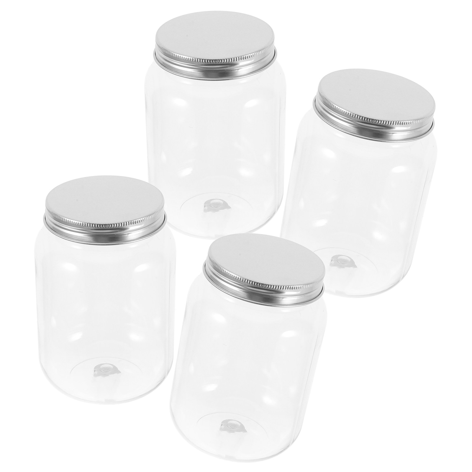 Food Storage Lid - ชุดโหลพลาสติกใสสำหรับเก็บอาหาร 4 ชิ้น พร้อมฝาอลูมิเนียม ปิดผนึกแน่นสนิท ป้องกันความชื้น