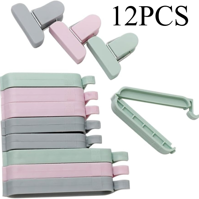 Food Storage No Plastic - คลิปหนีบถุงพลาสติกหลากสี 12 ชิ้น สำหรับเก็บอาหาร ขนมขบเคี้ยว ป้องกันความชื้น
