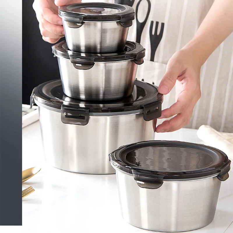Food Storage Made Easy - กล่องข้าวกลางวันเบนโตะสแตนเลส304พร้อมฝาปิดภาชนะใส่อาหารกล่องเก็บอาหารสดกันรั่วสำหรับบ้าน1100มล. 2200มล. 600มล.
