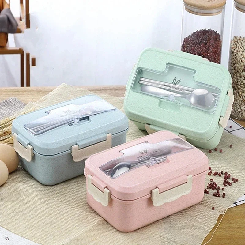 Food Storage Made Easy - กล่องเบนโตะฟางข้าวสาลีพร้อมภาชนะใส่อาหารกล่องเก็บสินค้าอาหากลางวันเข้าไมโครเวฟได้สำหรับเด็กนักเรียนเด็กกล่องเบนโตะสำนักงานพกพา