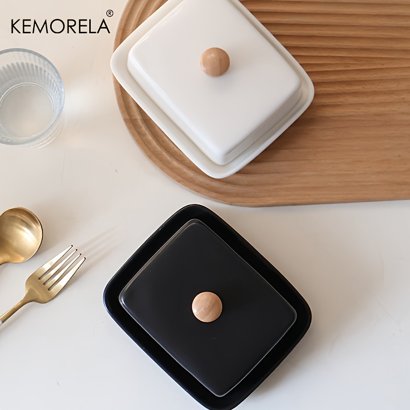 Food Storage Made Easy - กล่องใส่เนยเซรามิกพร้อมฝาปิด ทรงสี่เหลี่ยมผืนผ้า ปิดผนึกได้ กล่องเก็บชีส ดีไซน์หรูหราและสง่างามสำหรับห้องครัวและร้านอาหาร