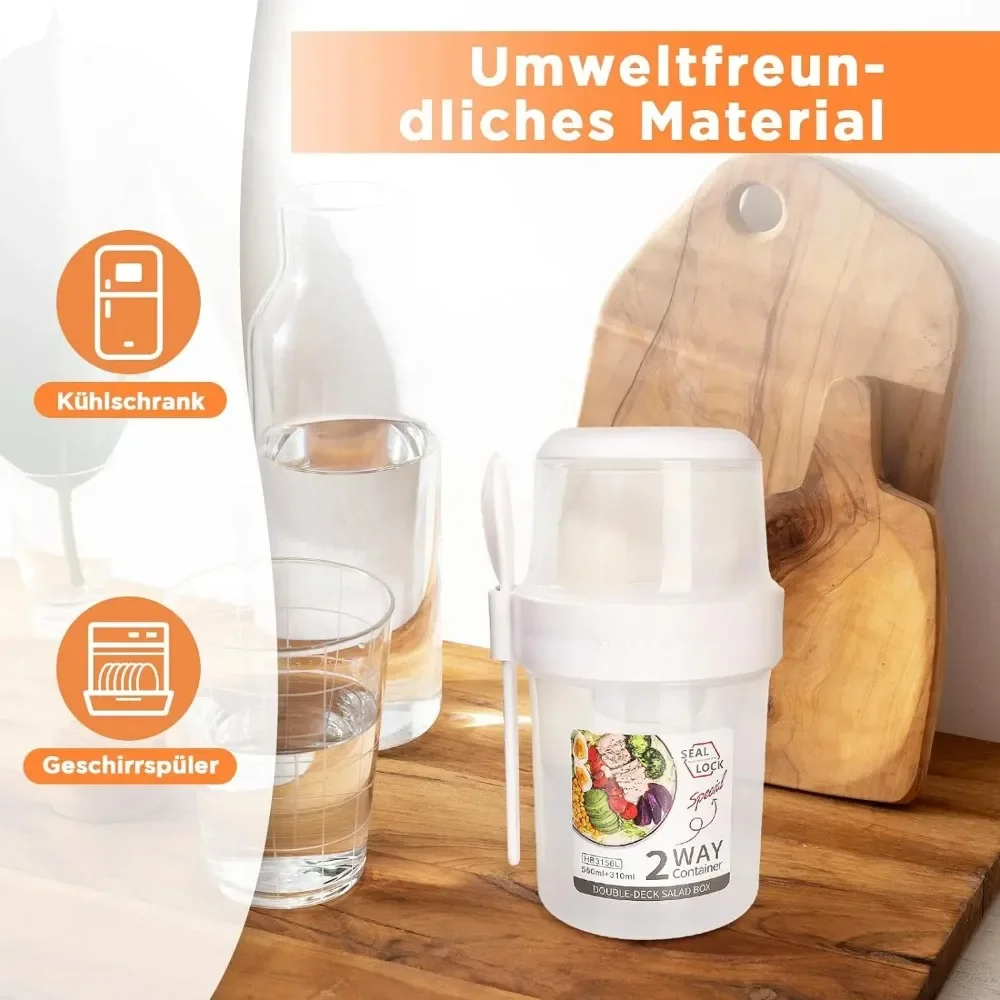 Food Storage Made Easy - ถ้วยสลัดถ้วยอาหารเช้าแบบพกพาเก็บอาหารกล่อง Bento ข้าวโอ๊ตธัญพืช Nut โยเกิร์ตคอนเทนเนอร์ชุดส้อมสําหรับโรงเรียน