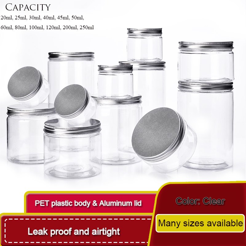 Food Storage Aluminum Containers - 5-10P Jars อลูมิเนียมใสคอนเทนเนอร์อาหารเครื่องสําอางที่ว่างเปล่าขวดพลาสติกใส Jar ครีมตัวอย่างหม้อ
