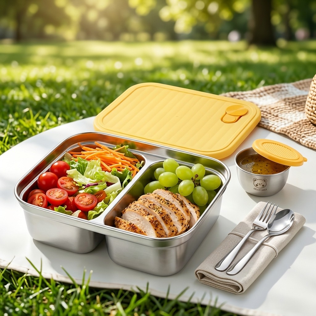 Food Storage Containers B&M - กล่องอาหารกลางวันสแตนเลส 304 แบบพกพา ปิดผนึกได้ สำหรับเด็กนักเรียน ใส่ผลไม้