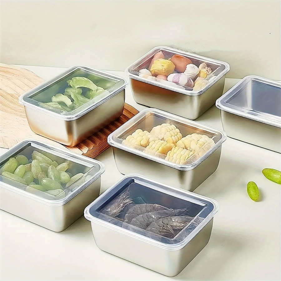 Food Storage Made Easy - 1/3/5pcs สแตนเลสกล่องเก็บอาหารสดกล่องพร้อมฝาปิด, สี่เหลี่ยมผืนผ้าไส้กรอกก๋วยเตี๋ยวผลไม้จานฝาครอบ